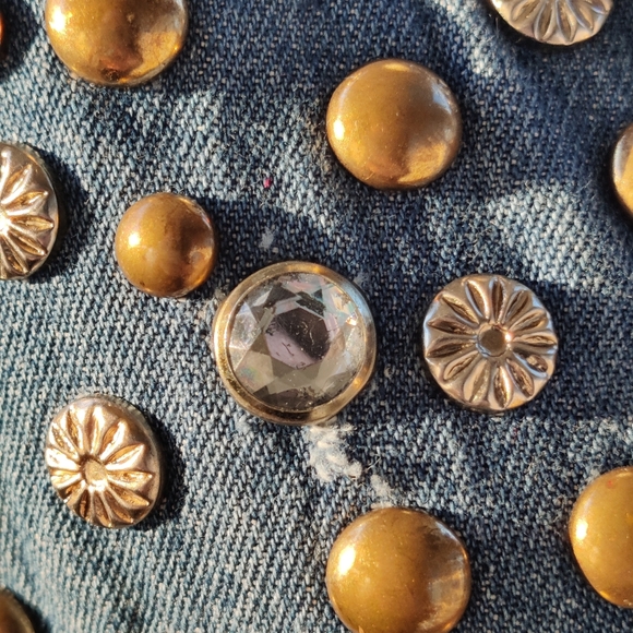Size SMALL/MEDIUM/LARGE 80s/90s Jeweled Bedazzled Crop Denim Jacket - Picture 5 of 11